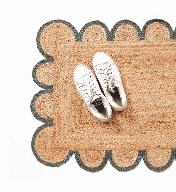 Rectangle Rug Natural Jute Rug Hand Braided Beige and Gray Color Area Rug
