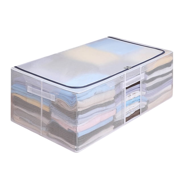 RKSTN Underbed Storage Ba g Underbed Storage Bag Reinforced Steel Frame Sturdy Structure, Foldable Organise Containers,Handles, See-Through, For Clothing, Blankets, Sweaters, Toys, Quilts