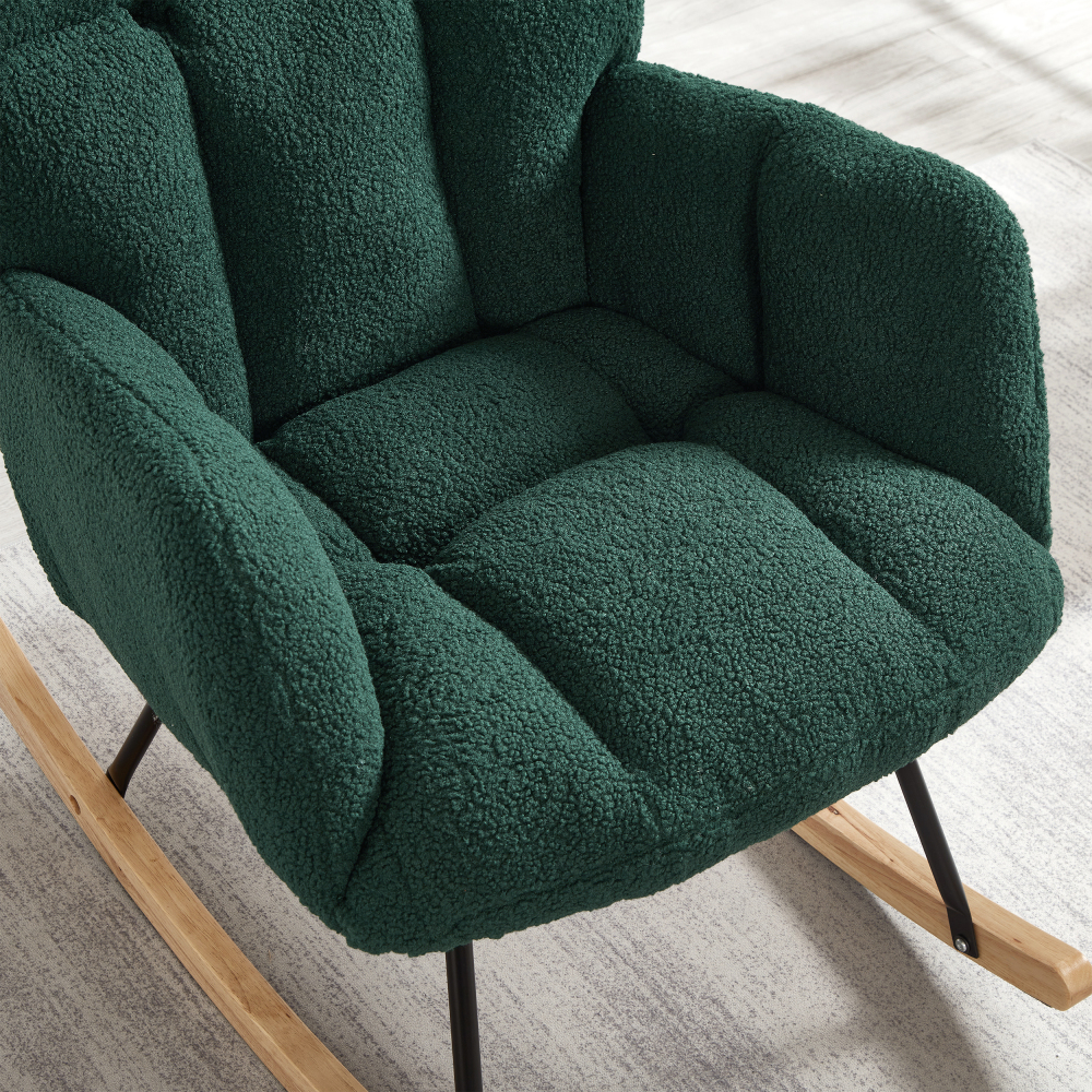 DECMAY Glider Chair for Living Room, Tufted Upholstered Teddy Fabric Rocking Accent Chair with Metal Frame and Wooden Legs