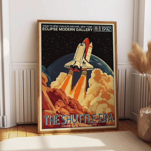 Space Shuttle Launch Wall Art – Retro Rocket Liftoff Sci-Fi Art Poster – 90S Space Exploration Print Wall Art, Modern Wall Decor, 8x12 UNFRAMED