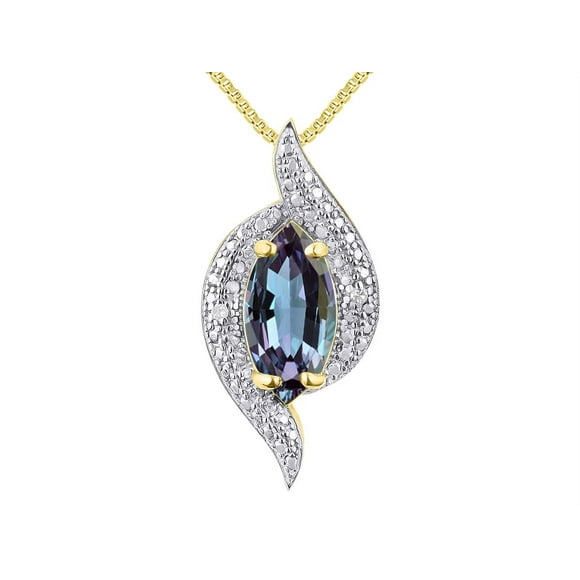 RYLOS Collier Collier en Argent Plaqué Or Jaune Pendentif Pierre Précieuse Marquise et Diamants Chaîne 18 Pouces Alexandrite 10x5 mm Pierre de Naissance de Juin Bijoux pour Femmes Collier en Argent