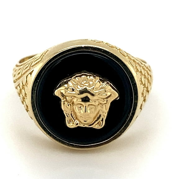14K Gold Onyx Medusa Head Ring