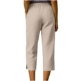 thumbnail image 3 of Hueook Womens Capri Pants Womens Golf Pants Women's SummerLinen Solid Color Loose Straight Leg Pants with Pockets Side Slit Buttons Cropped Pants Khaki XXL, 3 of 5