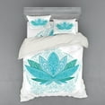 thumbnail image 2 of Ambesonne Leaf Bedding Set 3 Pcs, Mandala Lotus Pattern Art, Twin XL, Sky Blue Teal, 2 of 3