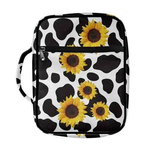 Renewold Bible Bag Sunflower Cow Pattern Bible Carrying Case for Women Church Pray Bag Bible Protective with Pocket Zipper Handle Book Cover