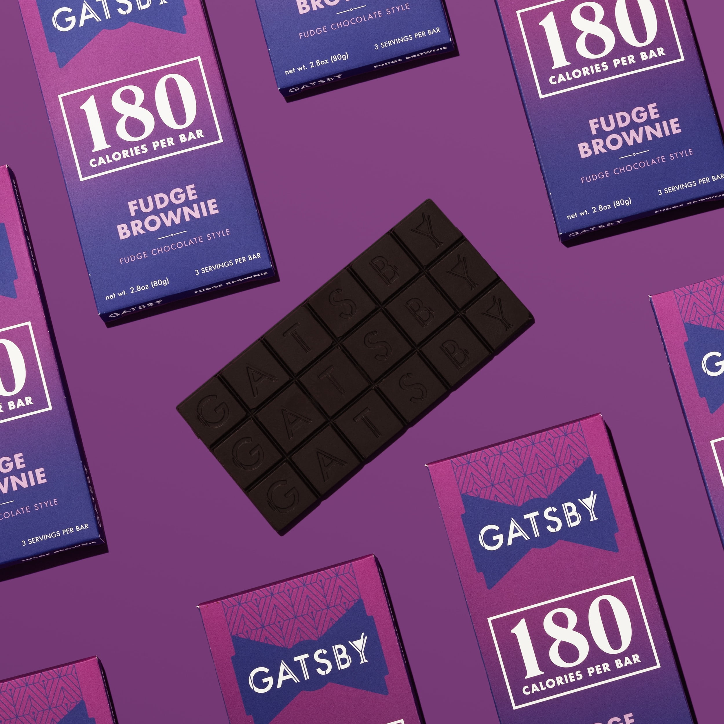 Gatsby Chocolate Fudge Brownie Chocolate Bar, Low Sugar, Dairy-Free, 2.8 oz
