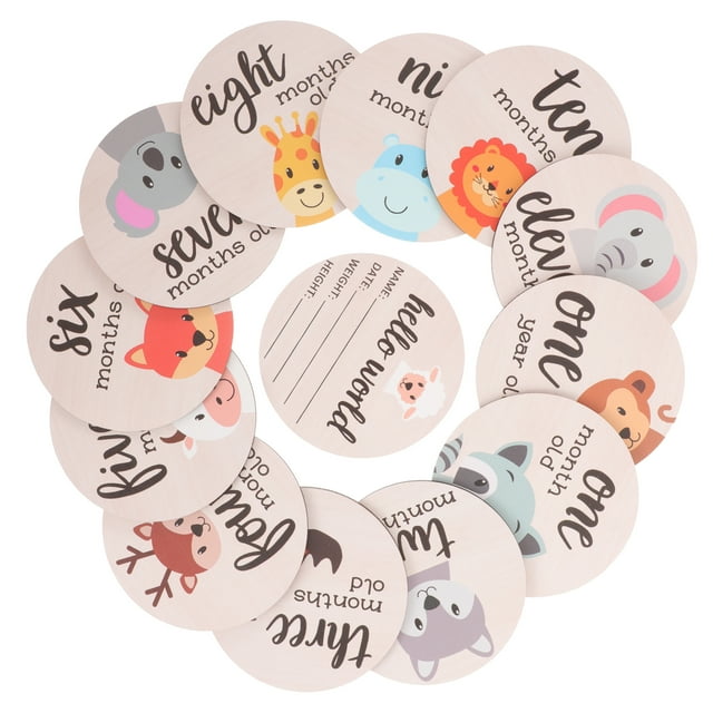 1 Set Baby Milestone Cards Round Wooden Monthly Milestone Markers Baby Shower Photo Prop Discs