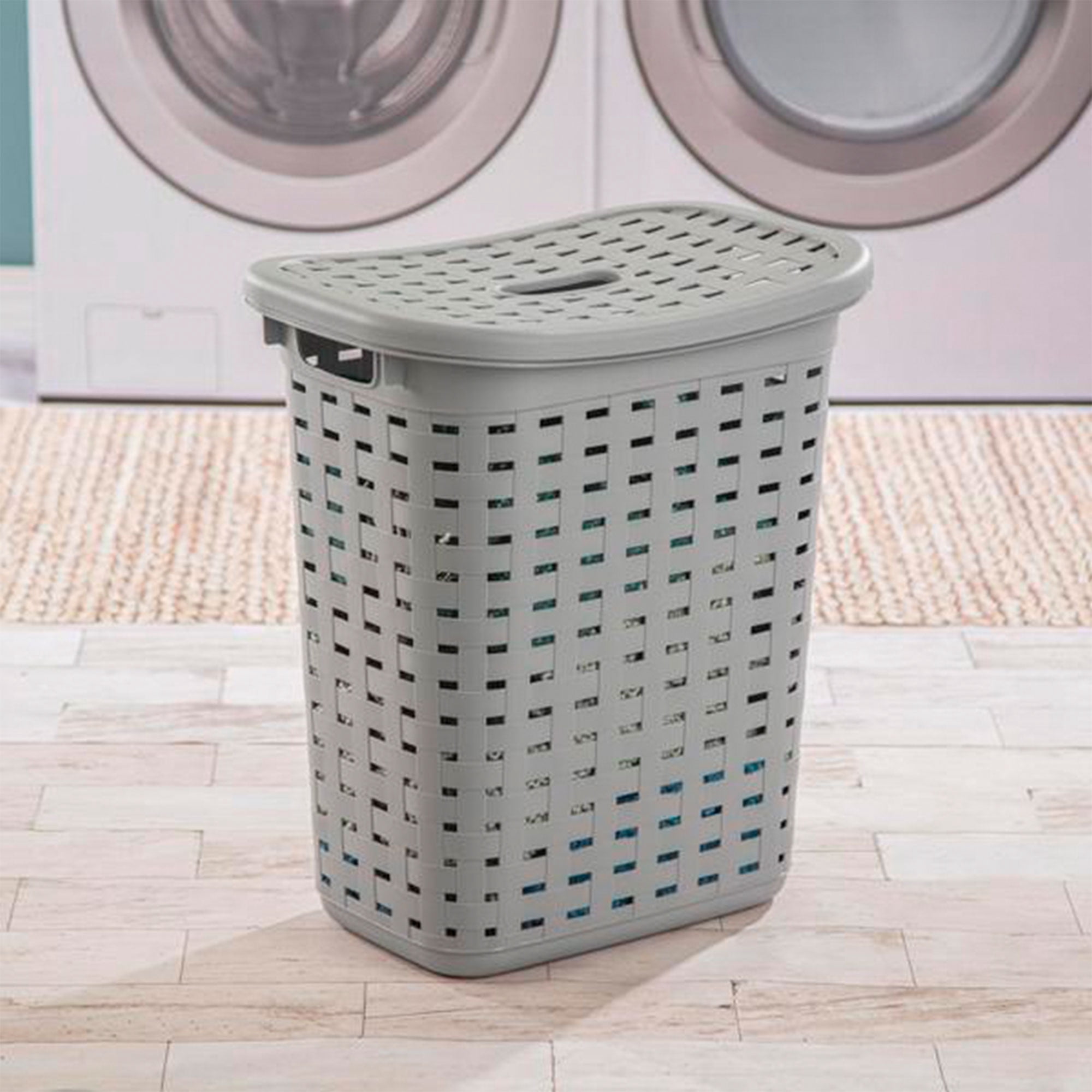 Sterilite Plastic Weave Laundry Hamper Slim Clothes Basket, Gray, 12-Pack