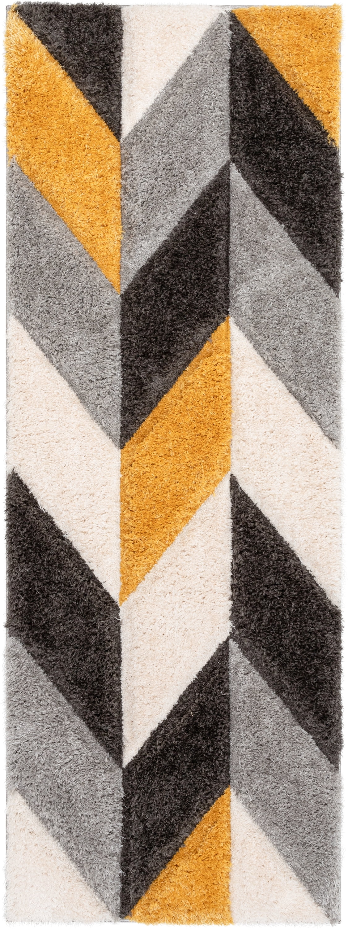 Well Woven Lolly Mika Retro Zig-Zag Pattern Yellow Grey 2'7" x 7'3" Runner 3D Texture Shag Area Rug