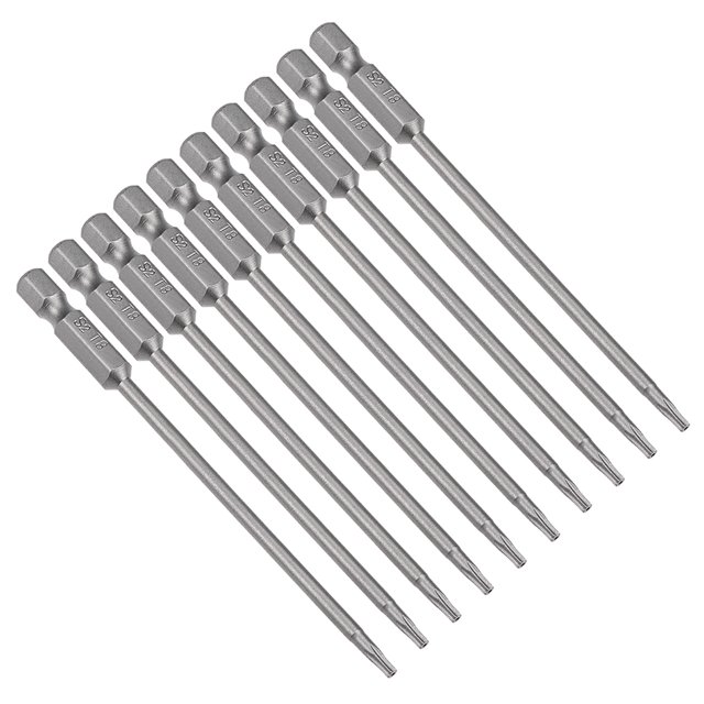 Unique Bargains 10 Pcs 1/4' Hex Shank T8 Magnetic Security Torx Screwdriver Bits 100mm Length