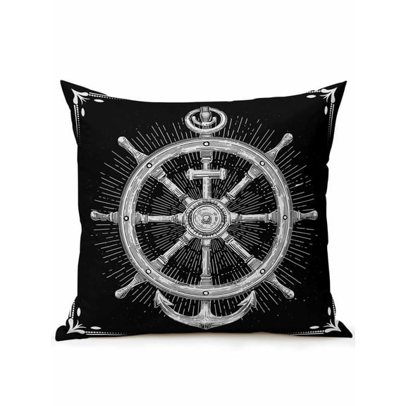 1 Pack Outdoor Throw Pillow, Nautical Anchor Waterproof Pillow with Insert Included, Coastal Ocean Sea Chic Textured Black Decorative Accent Cushion Sofa Pillows for Patio Porch, 18 x 18 In
