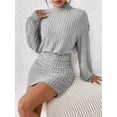 thumbnail image 3 of EASYBRA Women High Neck Ribbed Knit Bodycon Mini Dress Long Sleeve Slim Fit Autumn Sweater Dress, 3 of 6