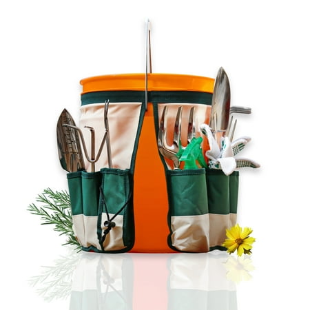 GardenHOME Garden Bucket Tool Organizer - 5 Gallon Bucket Caddy Apron with 10 Deep Pockets For Carrying Gardening