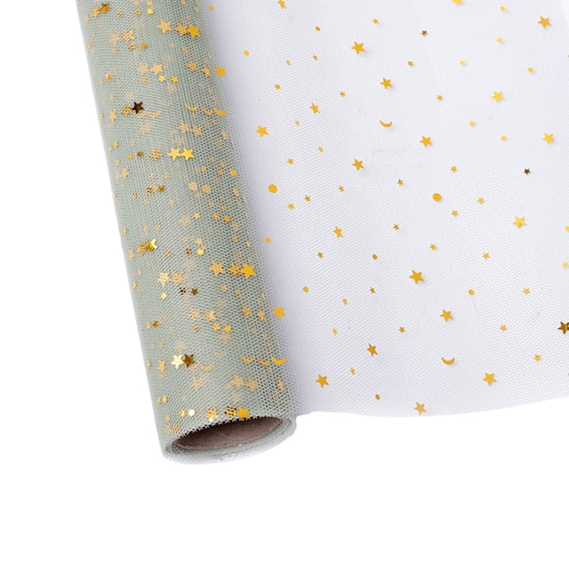 Green Green Star And Moon Pattern Mesh Fabric Roll For Flower Arrangement Gift Packaging And Scene Decor 18.9 Inches Wide
