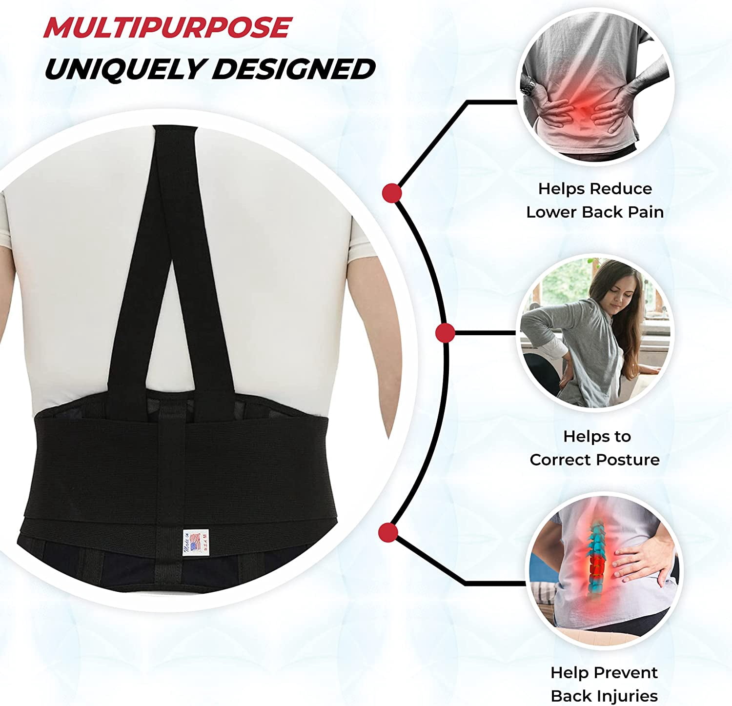 MAXAR Work Belt, Industrial Lumbosacral Support Back Brace (Standard with Suspenders)