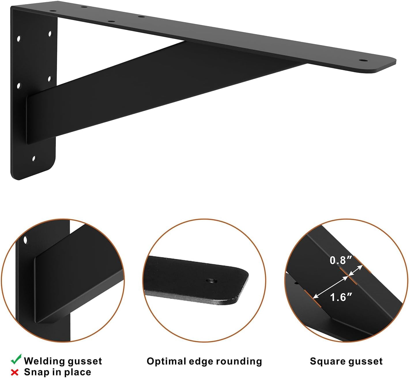 VANROUG 2Pcs Heavy Duty 12 Inch Shelf Brackets - Steel Mantel & Countertop Support Brackets for Tops & Cabinetry