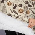 thumbnail image 3 of Oversized Wearable Blanket Hoodie,Beige Halloween Skull Pumpkin Cat Pattern Sherpa Blanket Hoodie with Super Pockets,Super Warm Fuzzy Pullover for Women & Men, 3 of 6