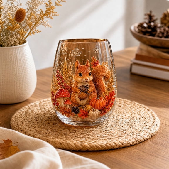 Fall Harvest Stemless Wine Glass,Drinking Cup,Thanksgiving Decorative Glassware for Home Party Table Decor