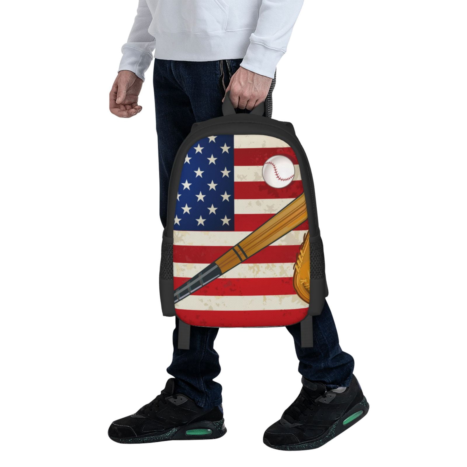 Ratiio American Flag And Baseball Backpack for Men and Women - Durable 600D Oxford Cloth -Large Capacity, Water-Resistant School, Travel, and Hiking Bag