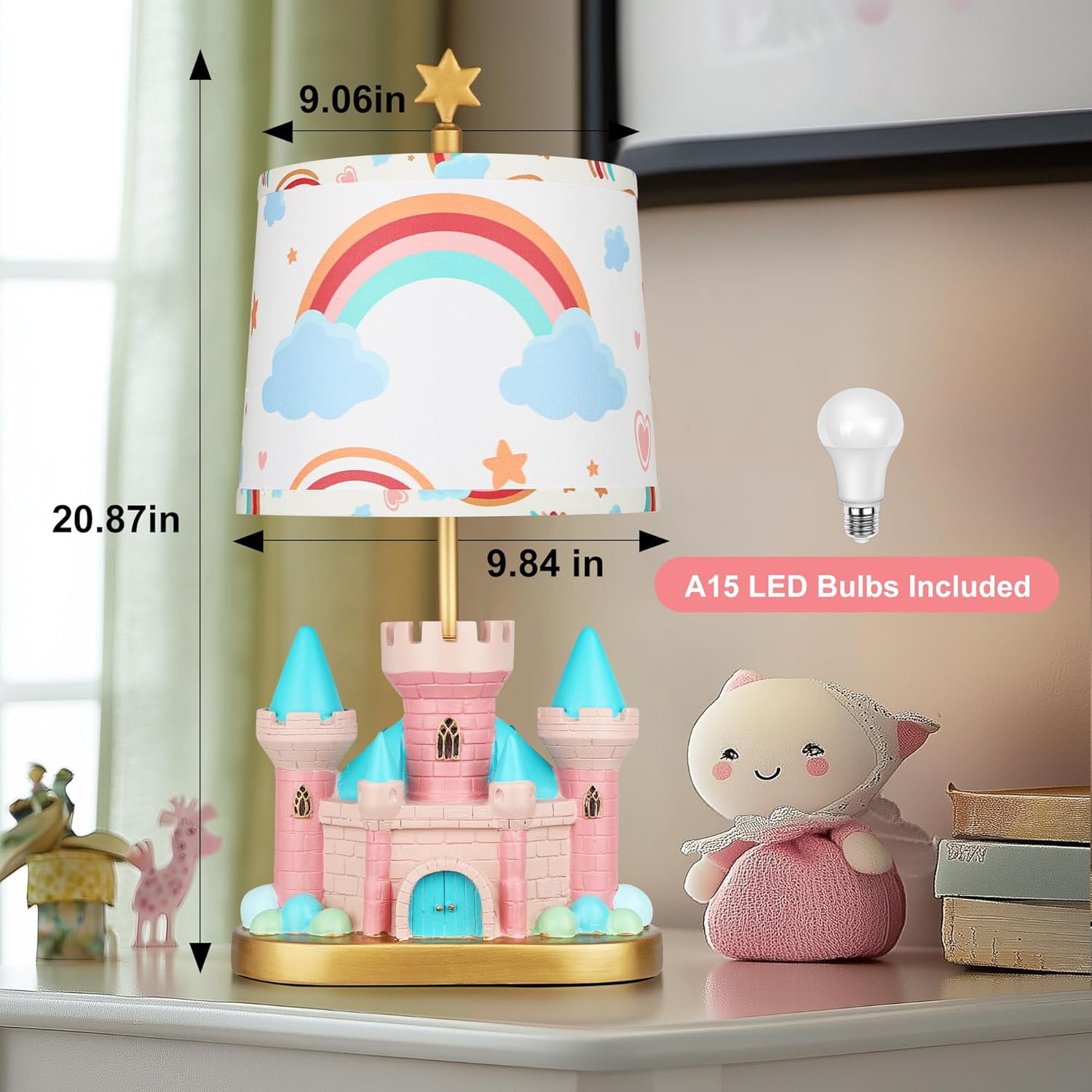 Castle Bedside Table Lamp for Kid Pink Princess Nursery Lamp for Girl Bedroom Nightstand Decor Cute Desk Lamp