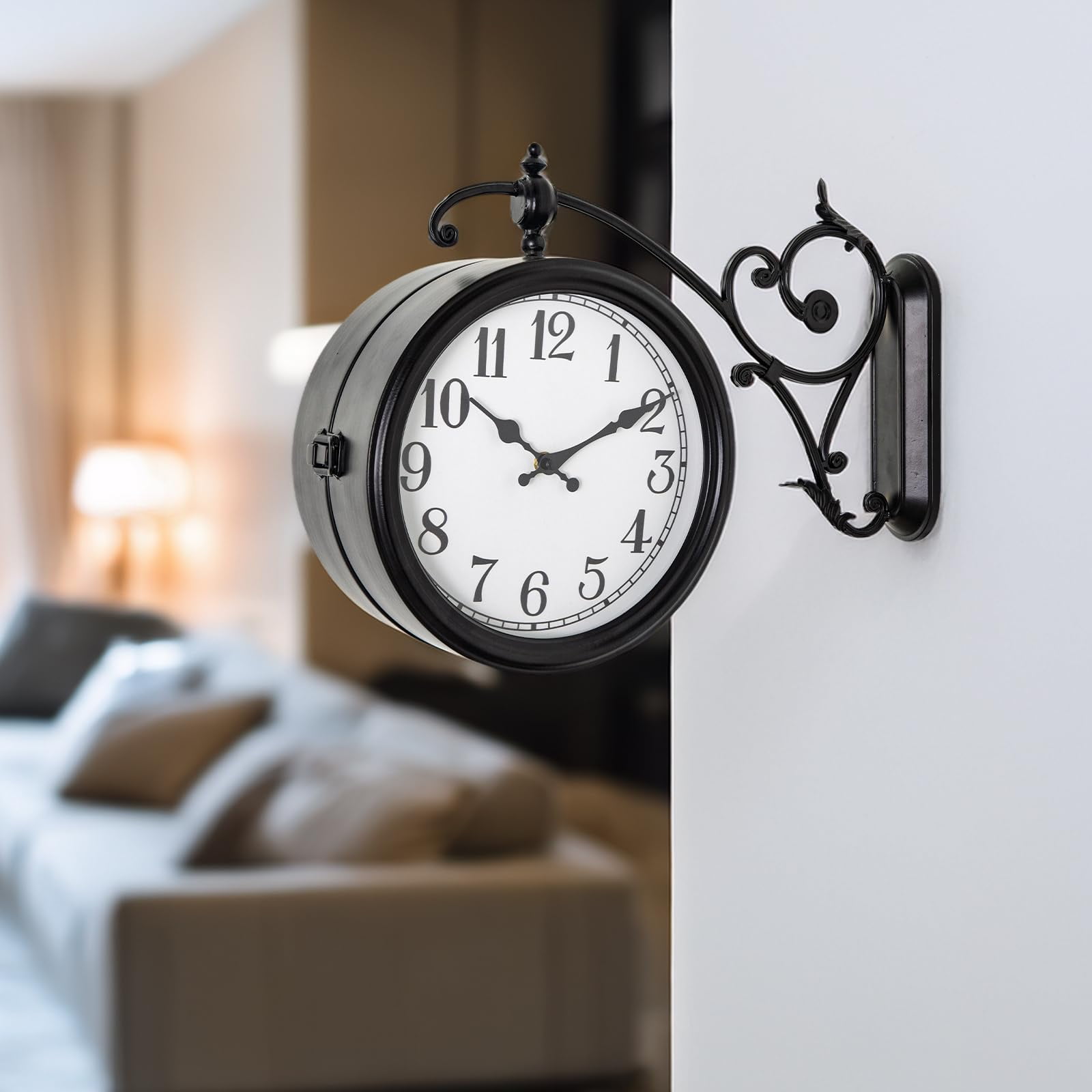 MODE HOME Double Sided Wall Clock, European Metal Vintage Wall Clock, Large Antique Corner Wall Clocks for Garden,Indoor,Outdoor,Living Room Decor