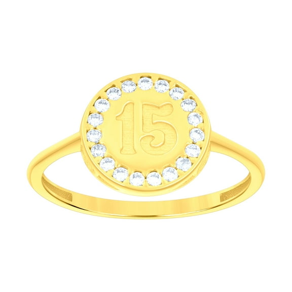 14k 14kt Yellow Gold Womens Cubic-Zirconia Sweet 15 Quinceanera Ring
