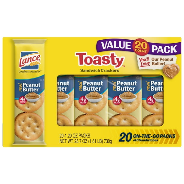 Lance Toasty Peanut Butter Sandwich Crackers, Family Size 20 Ct ...