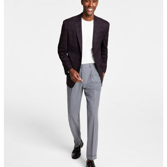 Michael Kors Mens Plaid Sport Coat, Purple, 38 Regular