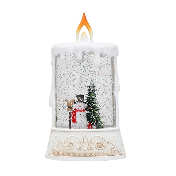 Vela navideña con luz LED, vela de pilar con lentejuelas rellenas de agua, vela decorativa Muñeco de nieve