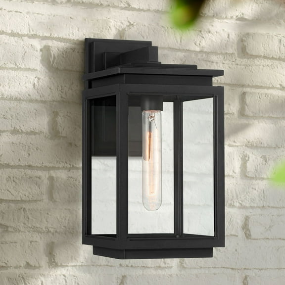 Possini Euro Design Atkins 14 1/4" High Modern Outdoor Wall Light Fixture Mount Porch Weatherproof Matte Black Die Cast Metal