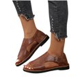 thumbnail image 4 of LOVZFMLL Women's Fashion Flat Sandals Leather Open Toe Summer Shoes for Casual Outdoor Walking Travel Beach Vacation Coffee 5.5, 4 of 9