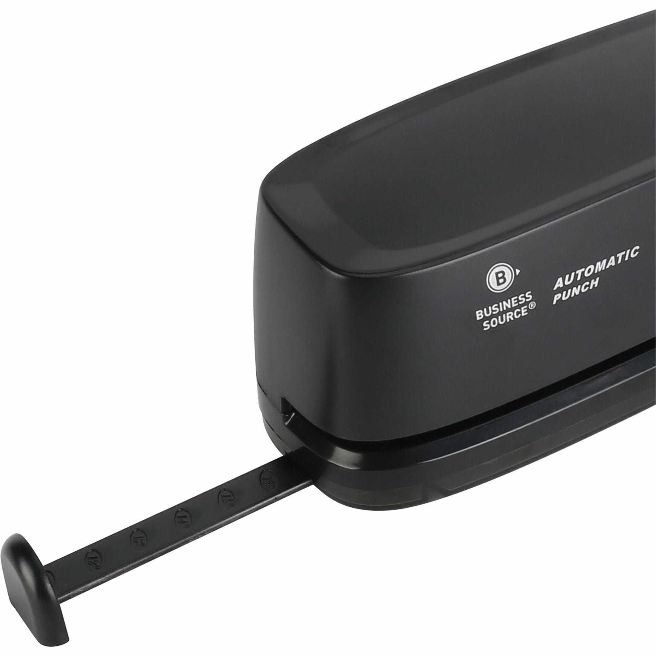 Business Source Electric Hole Punch 3 Punch Head(s) - 10 Sheet Capacity - 9/32" Punch Size - 2.6" x 11.9" x 3.2" - Black