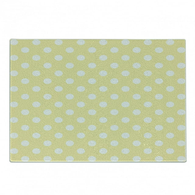Dots Cutting Board, Retro Style Spotty Pattern with Symmetrical White Dots on Yellow Backdrop, Decorative Tempered Glass Cutting and Serving Board, Small Size, Pale Yellow White, by Ambesonne