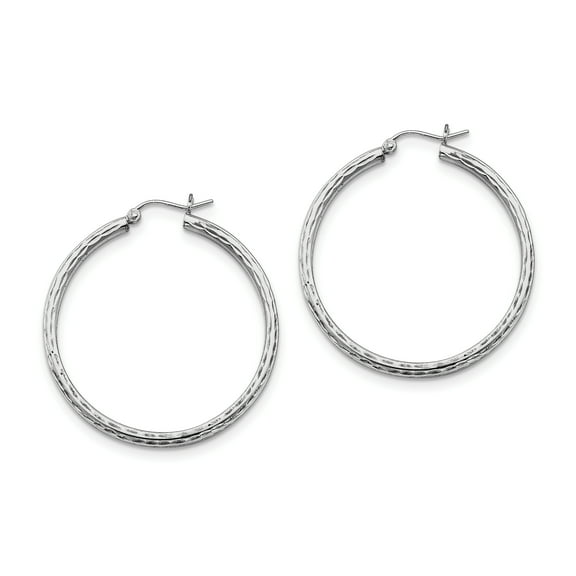 Primal Silver Sterling Silver Rhodium-plated 2.25mm Diamond Cut Hoop Earrings
