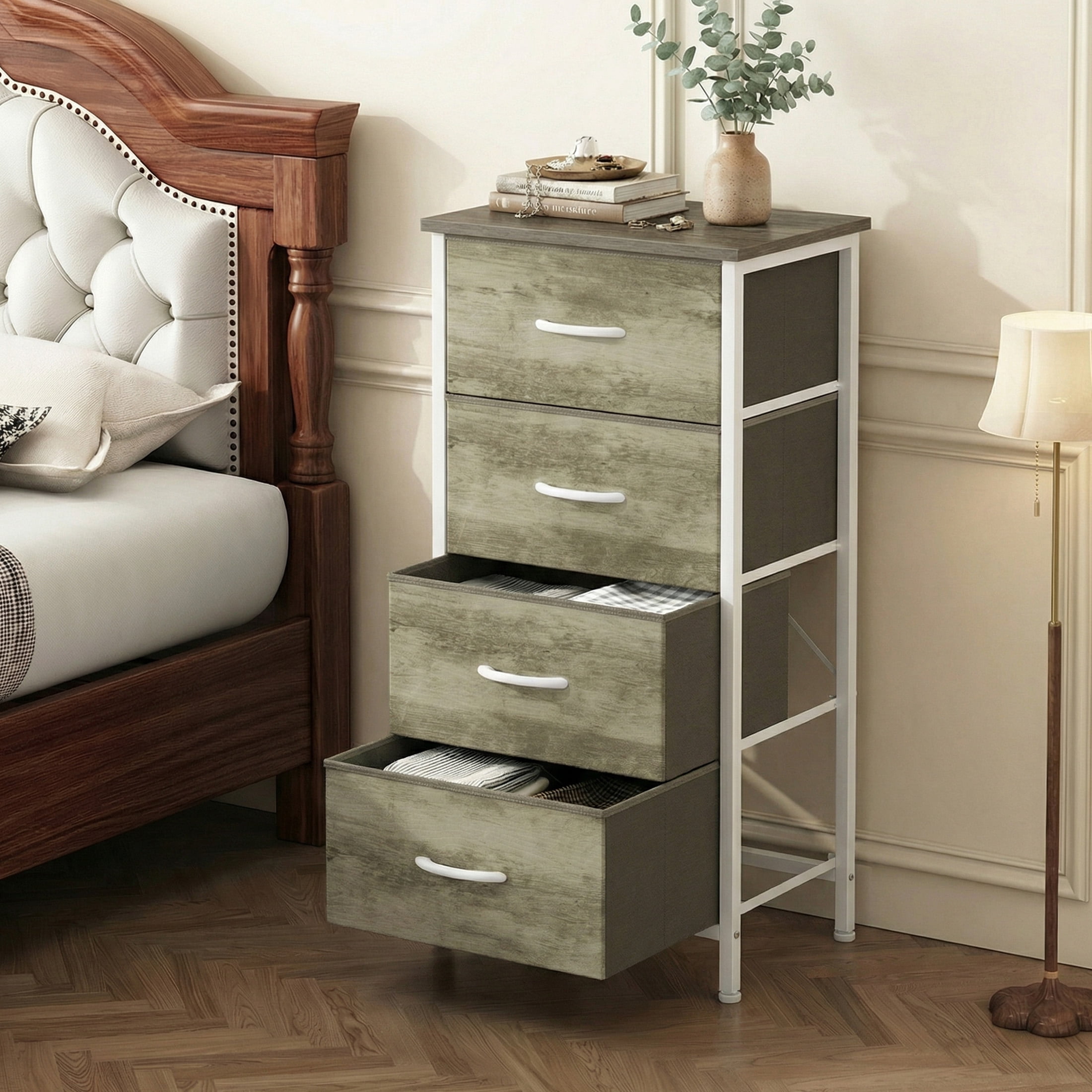 CONCETTA 4-Drawer Fabric Dresser Storage Chest for Bedroom, Closet, Storage Furniture for Adults, Oak