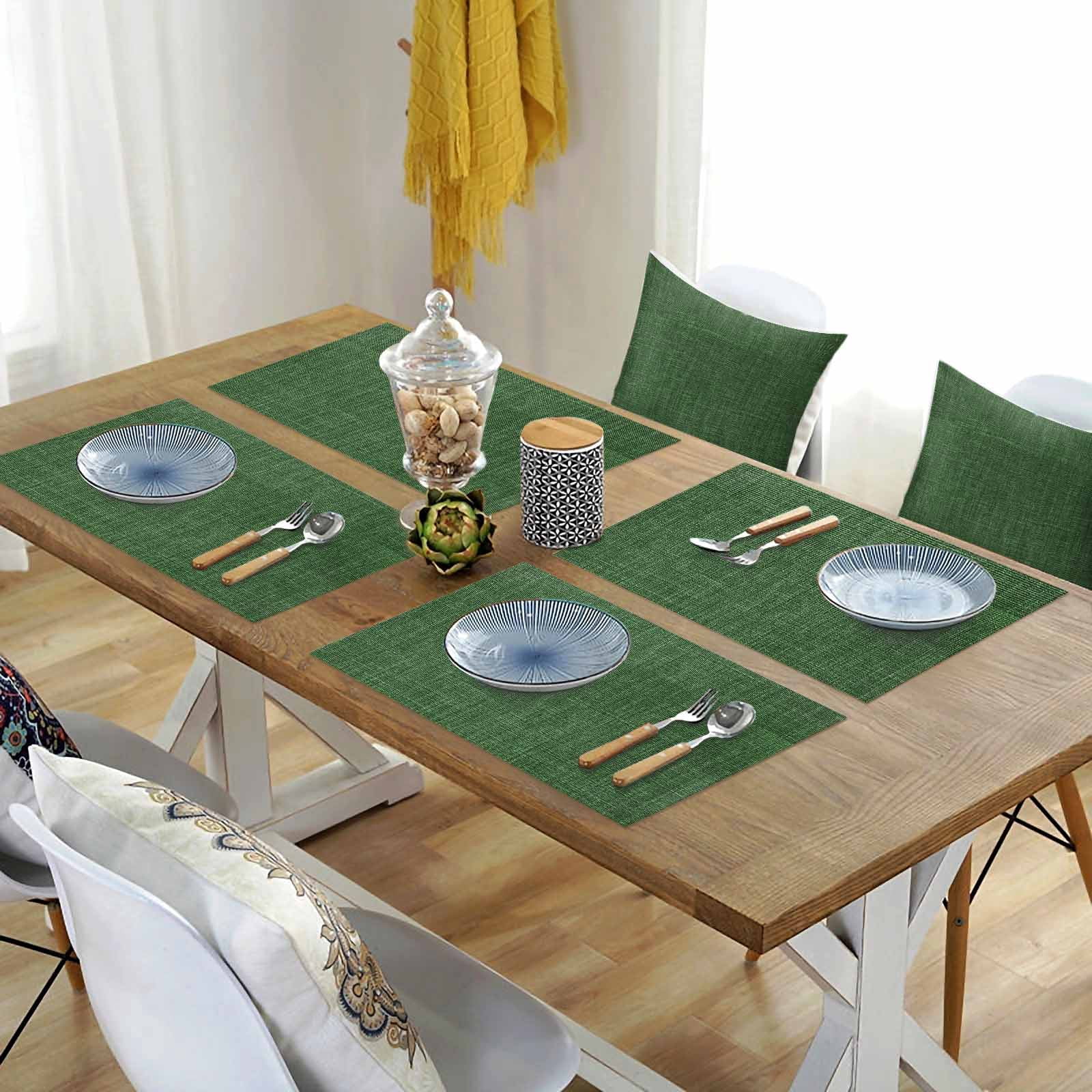 Placemats Set of 4, Green Linen Texture Placemats Set of 4, Vintage Solid Color Tablemats Washable Placemat Table Decoration for Kitchen Table Dinner Party Home Decor Indoor Outdoor 13x19 Inch
