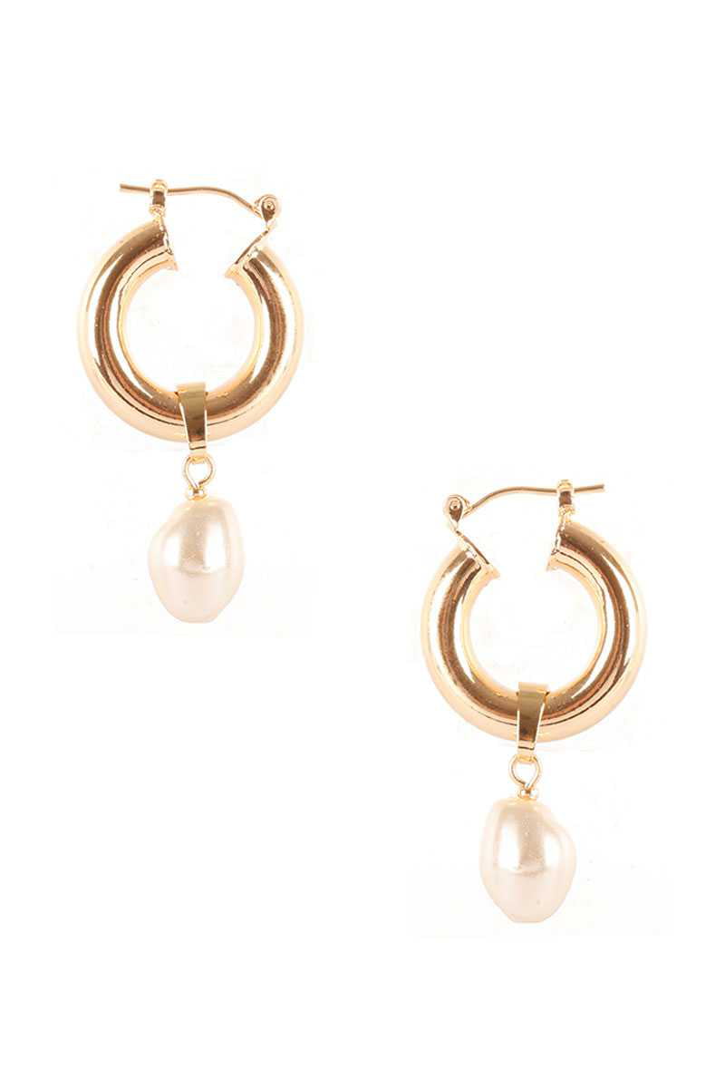 Pearl Dangle Huggie Earring Gold - Walmart.com