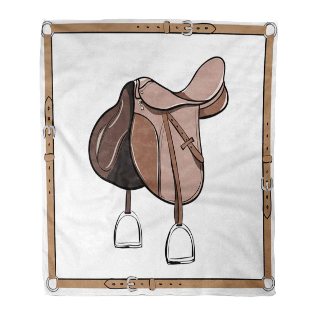 LADDKE 50x60 inch Super Soft Throw Blanket English Brown Saddle in Belt Equestrian Harness