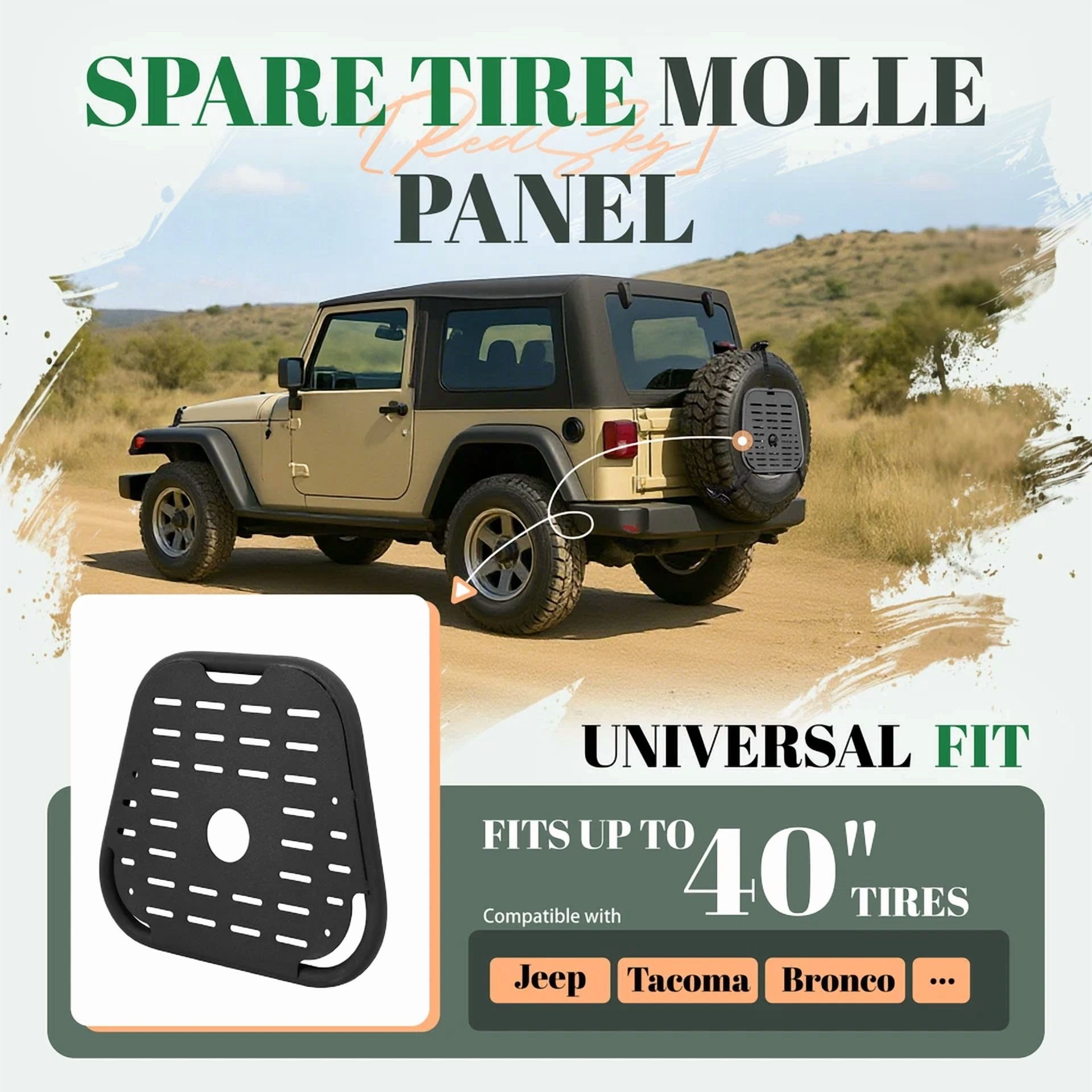 Kojem Spare Tire Molle Panel for Jeep Wrangler 1987-2018 & Ford Bronco 2021-2025 2/4-Door
