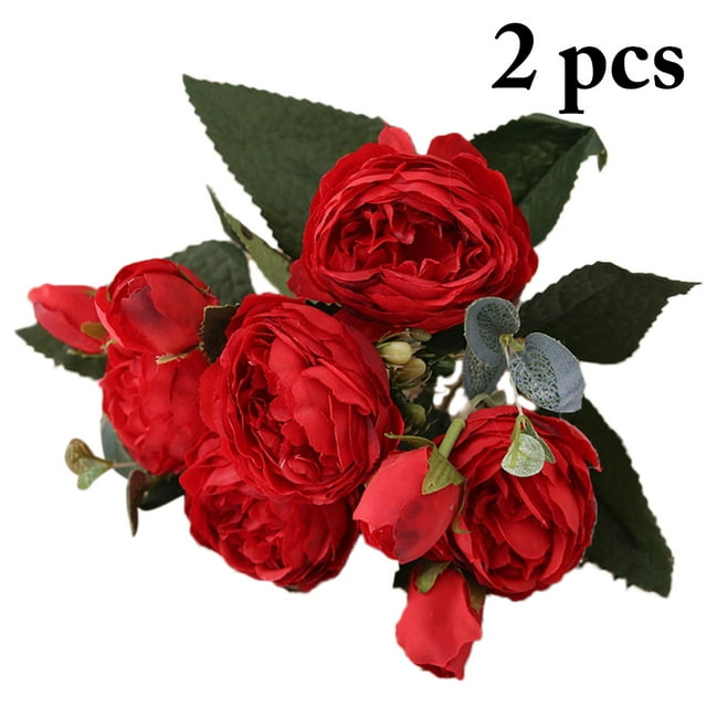 2PCS Artificial Flower 5-Head Realistic Rose Fake Flower Fake Plant for Wedding