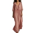 thumbnail image 4 of Dolkfu Petal Women'S Clothing V-Neck Cotton Blend Pink 3/4 Sleeve Maxi Peasant Dresses Relaxed Fit Modern Retro Vintage Solid Dresses Pink,Xxl, 4 of 6