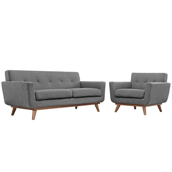 Modway Engage Modern Fabric 2-Piece Sofa Set in Expectation Gray