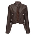 thumbnail image 7 of ChaoHeng Plus Size Womens Jackets Crochet Oversized,Womens Solid Color Short Zipper Casual Jacket Long Sleeve Hoodless Cardigan Tops Coat(Coffee,L), 7 of 7