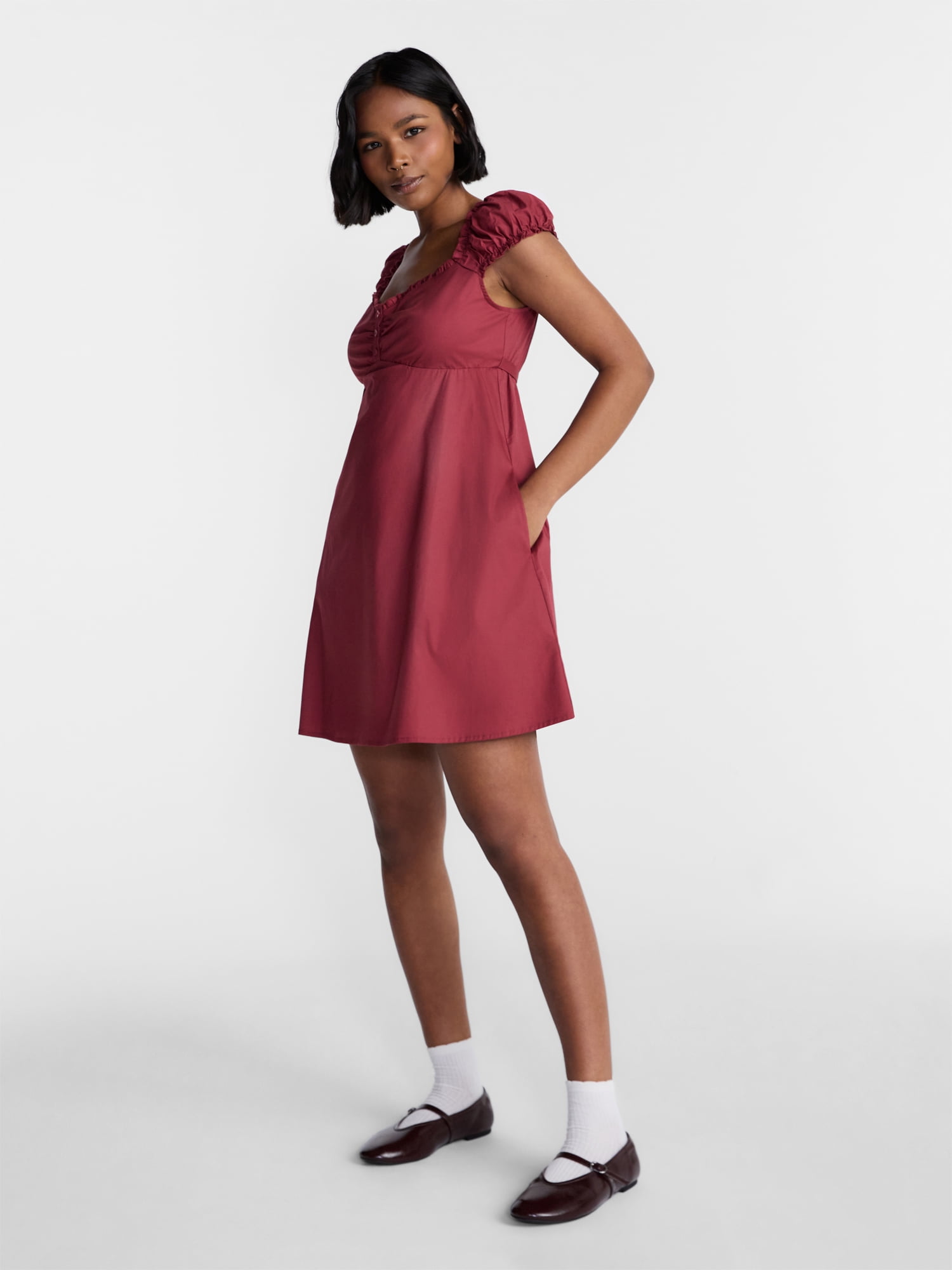 No Boundaries Poplin Fit and Flare Mini Dress, Women's XXS-XXL