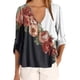 thumbnail image 4 of Blusa Camisa con cuello en V y estampado floral Blusa suelta de manga larga Top de mujer, Blanco, 5XL Speravity AP002021-40, 4 of 5