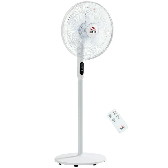 CoSoTower Floor Standing Fan with Remote Control, Oscillating, LED Screen, Stand Up Cooling Fan, Tall Pedestal Electric Fan for Home Bedroom, White