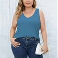 thumbnail image 6 of fatyb Plus Size Tank Tops for Women Sleeveless V Neck Ribbed Shirts Solid Color Casual Basic Tee Shirts, 6 of 7