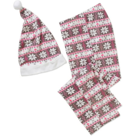 Womens Pajama Stocking Stuffer Microfleece Sleep Pants with Santa Hat