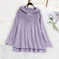 thumbnail image 2 of Lenpel Women's Fuzzy Fleece Hoodies Long Sleeve Drawstring High Low Oversized Pullover Pajama Tops Plush Warm Tunic Sweatshirts(Purple,X-Large), 2 of 4