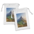 thumbnail image 1 of Rustic Fabric Pouch Set of 2, Sunrise at Dolomites Mountains Greenland Hillside Houses Natural Life, Small Drawstring Bag for Toiletries Masks and Favors, 9" x 6", Fern Green Multicolor, by Ambesonne, 1 of 2